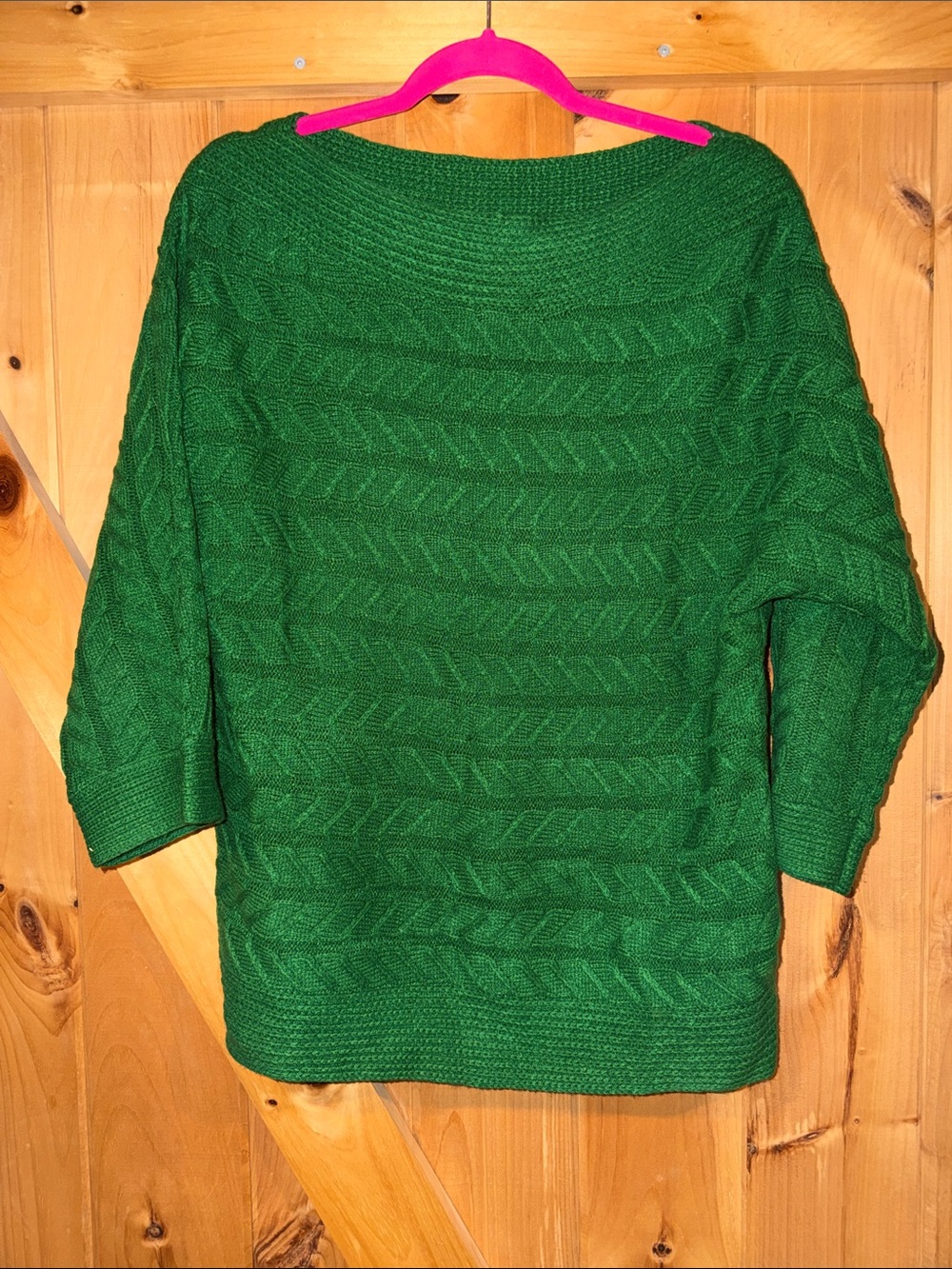 New York & Company Emerald Green Cable-Knit Scoop Neck Sweater